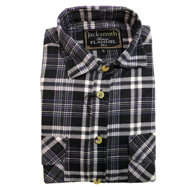 Jacksmith Mens Half Placket Flannelette Long Sleeve Pullover Shirt 100% Cotton Check Authentic Black/Purple Casual Shirts