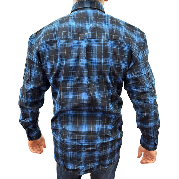 Mens Flannelette Long Sleeve Pullover Shirt 100% Cotton Half Placket Blue T Shirts