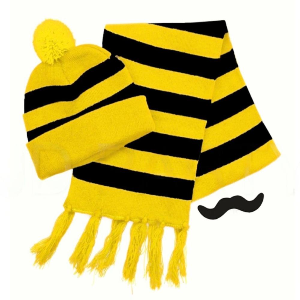 Br Costumes Tigers Beanie Hat & Scarf Set Party W Moustache Warm Winter Black/Yellow Stripe Unisex Costumes