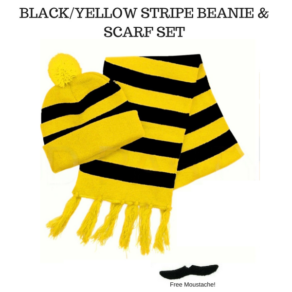 Br Costumes Tigers Beanie Hat & Scarf Set Party W Moustache Warm Winter Black/Yellow Stripe Unisex Costumes