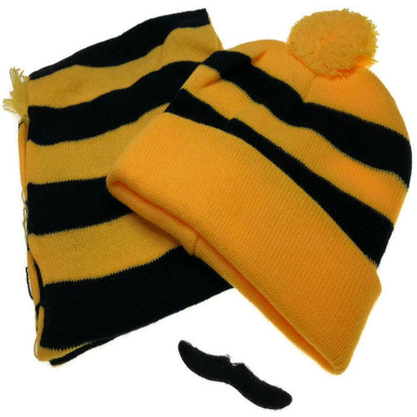 Br Costumes Tigers Beanie Hat & Scarf Set Party W Moustache Warm Winter Black/Yellow Stripe Unisex Costumes