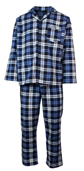 Mens Plus Size Flannelette Pyjamas 100% Cotton Pjs Set Top Pants In Blue Check Sleepwear & Robes