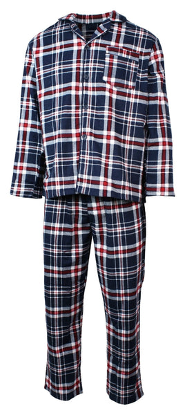 Mens Flannelette Pyjama Set Sleepwear Soft 100% Cotton Pjs Two Piece Navy/Red Check Sleepwear & Robes