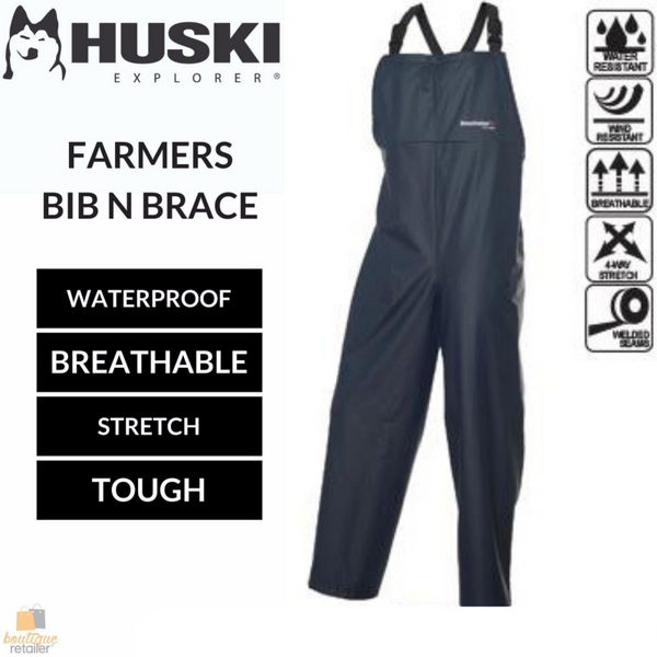 Huski Overalls Farmers Bib N Brace Waterproof Stretch Windproof Work Navy Protective Gear