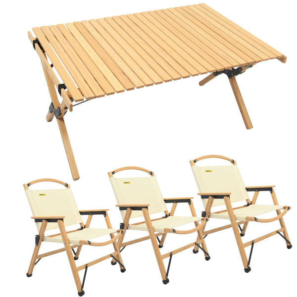 Ecamping 3 Chairs & 1 Table Set Bamboo Camping Folding Portable Outdoor Picnic Travel Bbq Camping Chairs