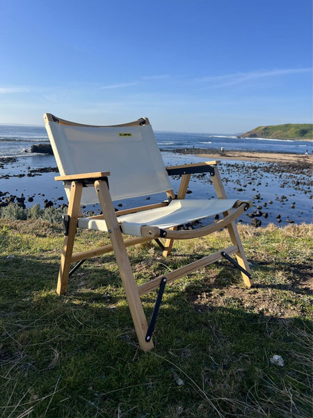 Bamboo Canvas Foldable Outdoor Camping Chair Wooden Travel Picnic Park Khaki/Beige Camping Chairs