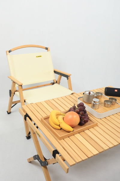 4X Bamboo Canvas Foldable Outdoor Camping Chair Wooden Picnic Park Khaki/Beige Camping Furniture