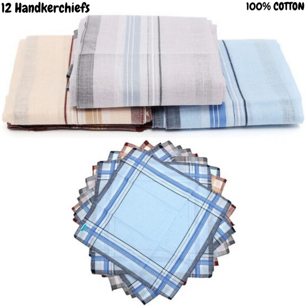 Br Apparel Mens Handkerchiefs 100% Cotton Pocket Square Hanky 5X35cm 12 Hankies Scarves