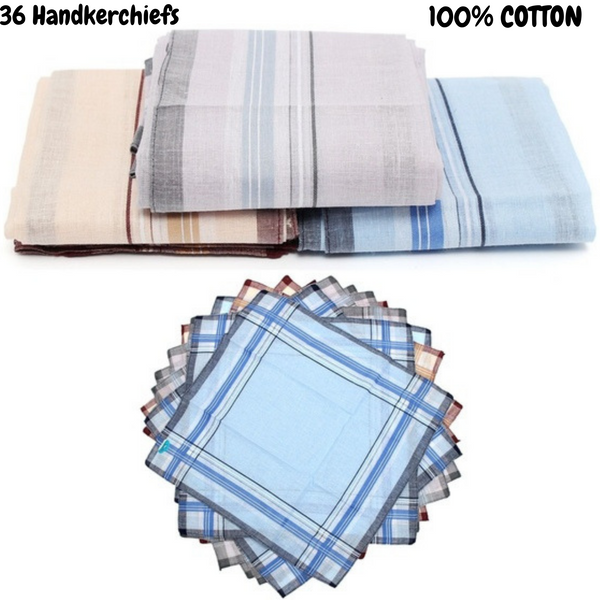 Br Apparel Mens Handkerchiefs 100% Cotton Pocket Square Hanky 35X35cm 36 Hankies Scarves