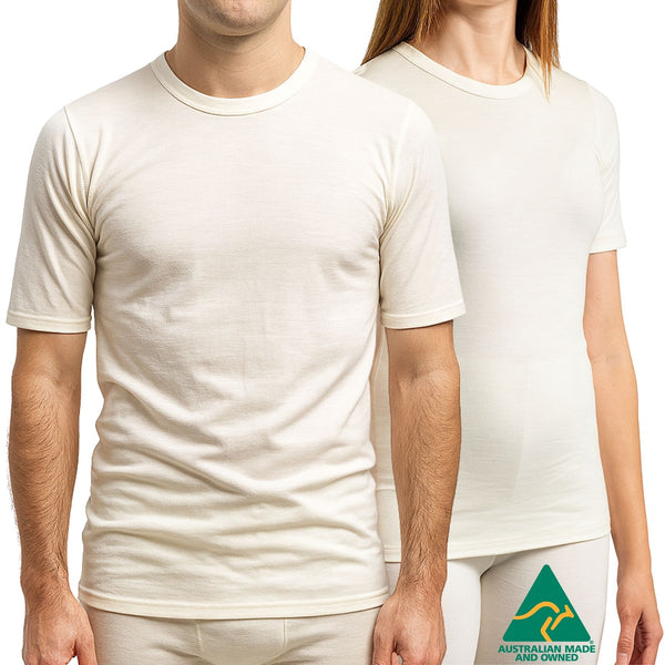 Merino Skins Crew Neck Short Sleeve T Shirt Top 100% Wool Underwear Thermals In Natural Large (101Cm) T Shirts