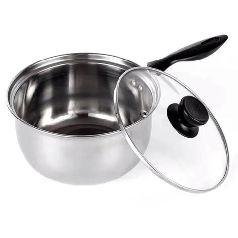 Br Kitchen 14Cm Stainless Steel Milk Pot With Glass Lid Coffee Warmer Handle Saucepans & Stockpots