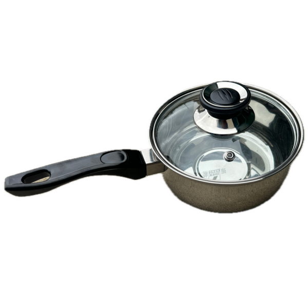 Br Kitchen 14Cm Stainless Steel Milk Pot With Glass Lid Coffee Warmer Handle Saucepans & Stockpots