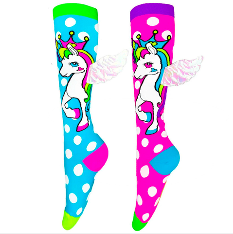 Madmia Flying Unicorn Little One Long Knee High Socks Girl's Pair Pink/Blue Baby Socks & Tights