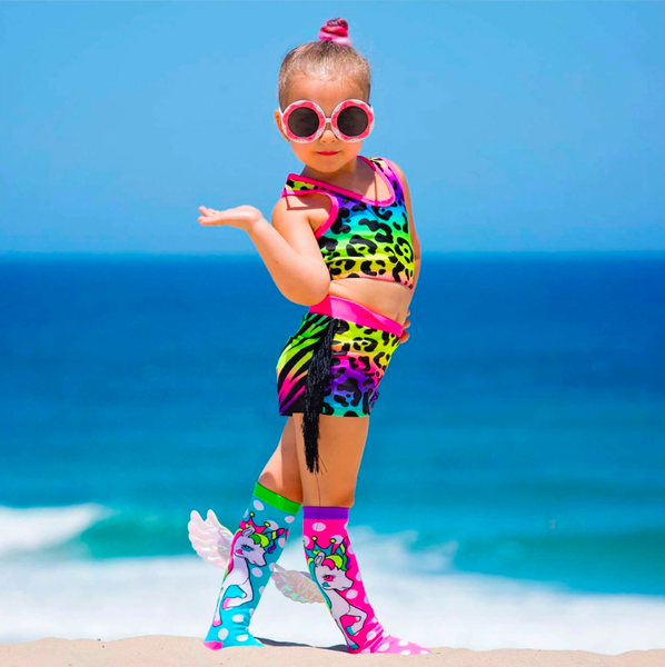 Madmia Flying Unicorn Little One Long Knee High Socks Girl's Pair Pink/Blue Baby Socks & Tights