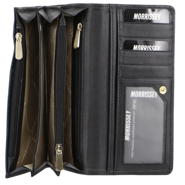 Morrissey Italian Structured Leather Flap Over Ladies Wallet Black Wallets