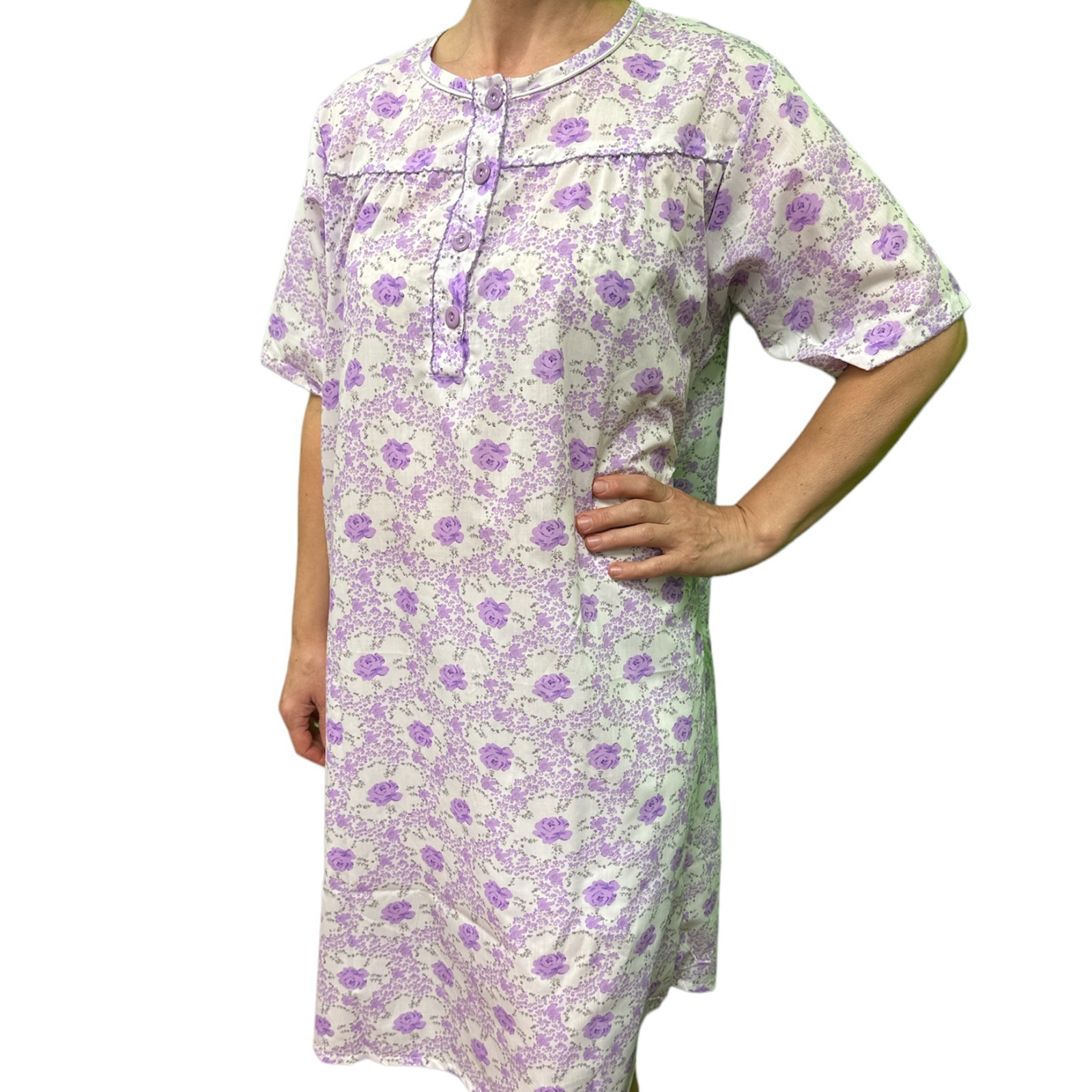 Womens 100% Cotton Short Sleeve Nightie Gown Pyjamas Pj Pajamas Lilac 22 Sleepwear