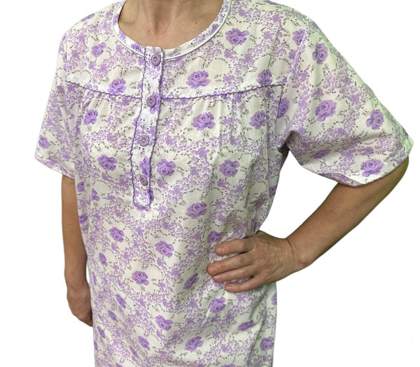 Womens 100% Cotton Short Sleeve Nightie Gown Pyjamas Pj Pajamas Lilac 22 Sleepwear