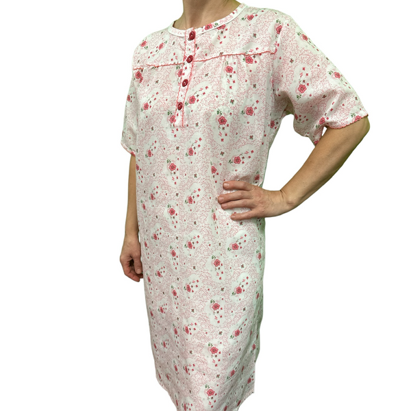 Womens 100% Cotton Short Sleeve Nightie Gown Pyjamas Pj Pajamas Pink 12 Sleepwear