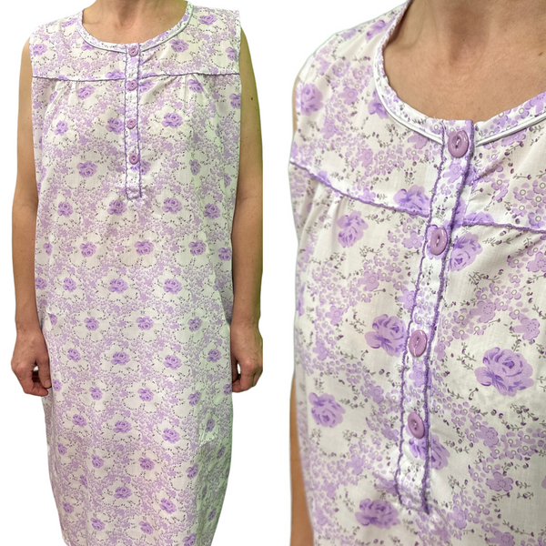 Womens 100% Cotton Sleeveless Nightie Gown Dress Pyjamas Pj Pajamas Sleep Lilac 12 Sleepwear