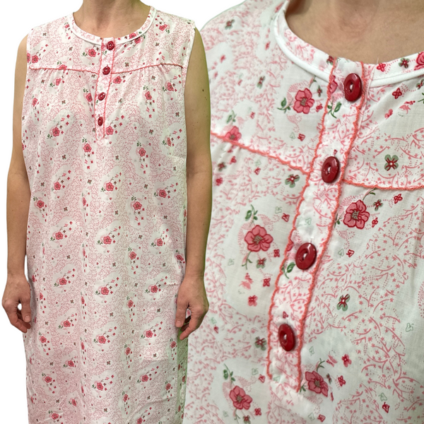 Womens 100% Cotton Sleeveless Nightie Gown Dress Pyjamas Pj Pajamas Sleep Pink 12 Sleepwear