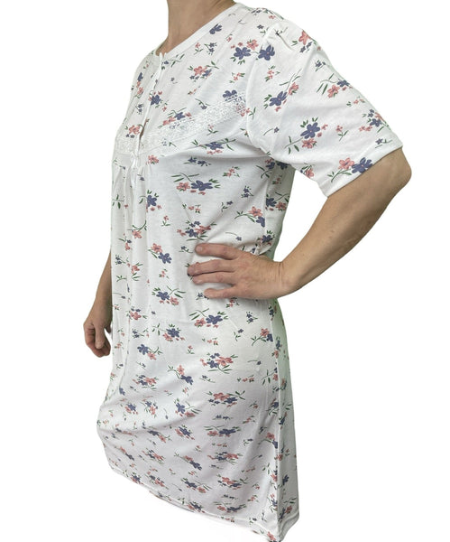 Womens Ladies Cotton Nightie Gown Slip Petticoat Pjs Dress White/Pink 20 Sleepwear