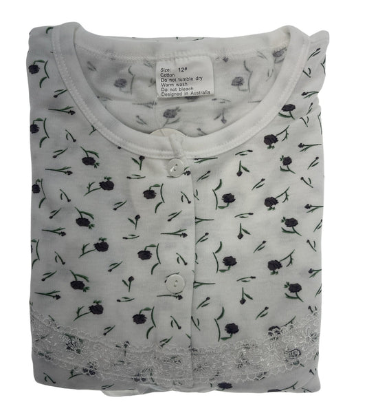 Womens Ladies Cotton Nightie Gown Slip Petticoat Pjs Dress White/Purple 16 Sleepwear