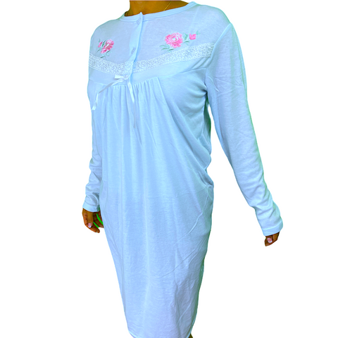 Womens Ladies Cotton Nightie Gown Pajamas Pyjamas Pj Blue 12 Sleepwear