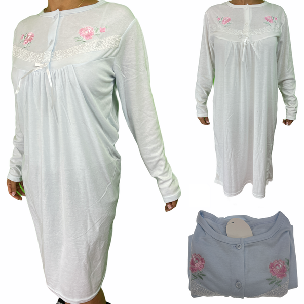 Womens Ladies Cotton Nightie Gown Pajamas Pyjamas Pj Pink 12 Sleepwear