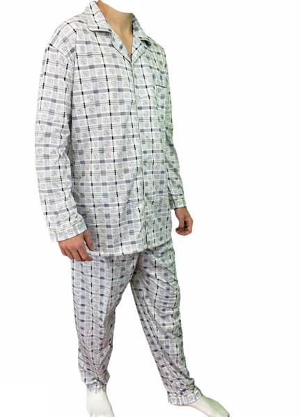 Mens Cotton Pajamas Pyjamas Pjs Long Sleeve Shirt Tops + Pants Set Sleepwear White/Blue Sleepwear & Robes