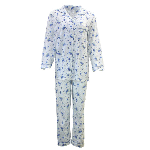 Womens Pyjamas Pjs Set Pajamas Ladies Cotton Long Sleeve Blue Sleepwear