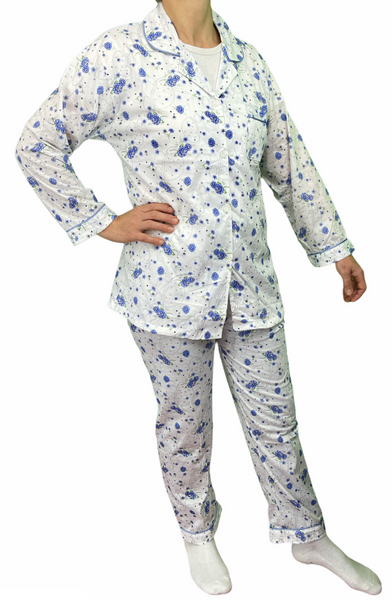 Womens Pyjamas Pjs Set Pajamas Ladies Cotton Long Sleeve Blue Sleepwear