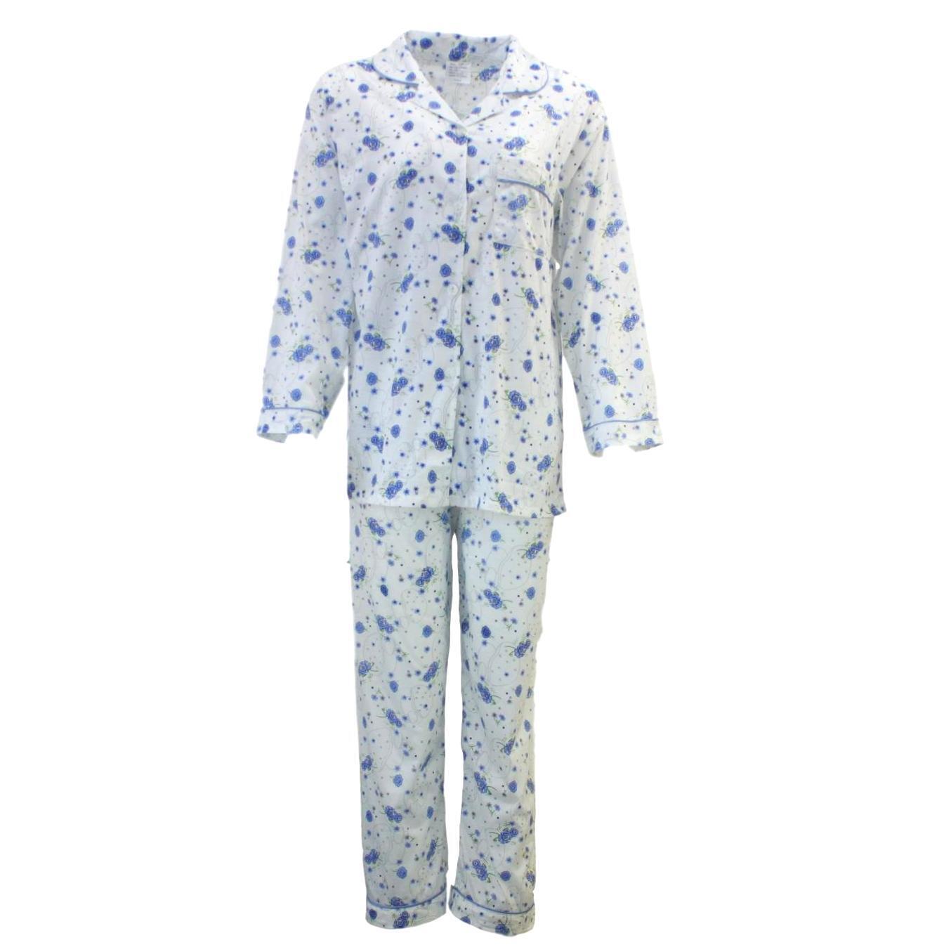 Womens Pyjamas Pjs Set Pajamas Ladies Cotton Long Sleeve Blue Sleepwear