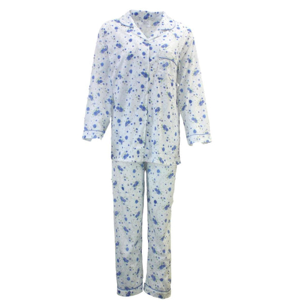 Womens Pyjamas Pjs Set Pajamas Ladies Cotton Long Sleeve Blue Sleepwear