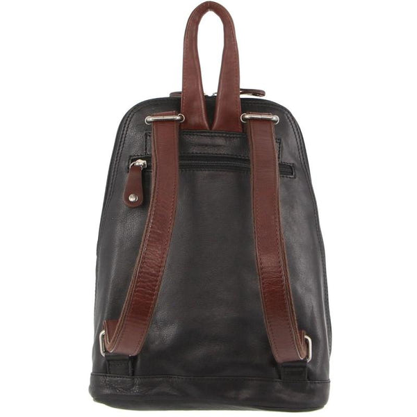 Milleni Womens Bag Italian Leather Soft Nappa Backpack Travel Black/Chestnut Women Backpacks