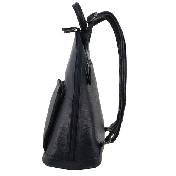 Milleni Womens Twin Zip Backpack Nappa Italian Leather Travel Bag Navy Women Backpacks