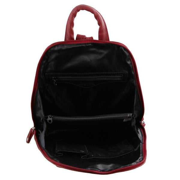 Milleni Womens Twin Zip Backpack Nappa Italian Leather Bag Travel Red Women Backpacks