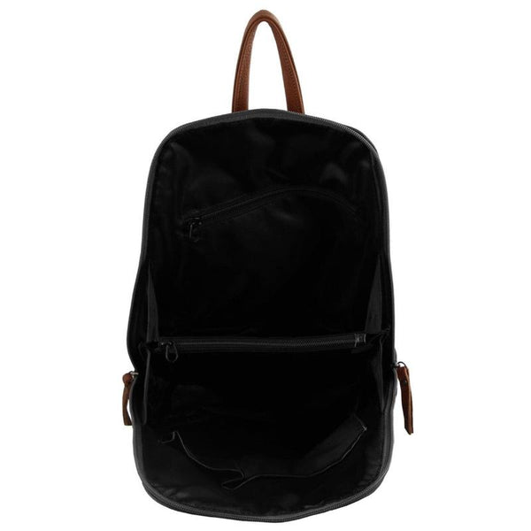 Milleni Ladies Genuine Italian Leather Backpack Bag Twin Zip Black/Chestnut Women Backpacks