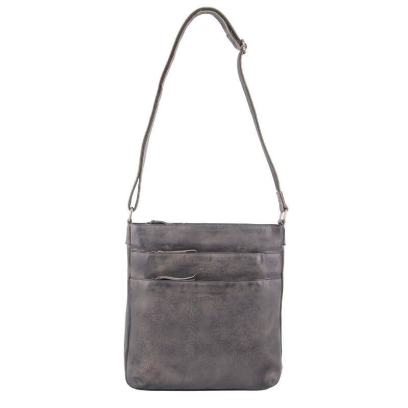 Milleni Ladies Nappa Leather Zip Closure Cross Body Bag Travel Slate Women's Bags & Handbags