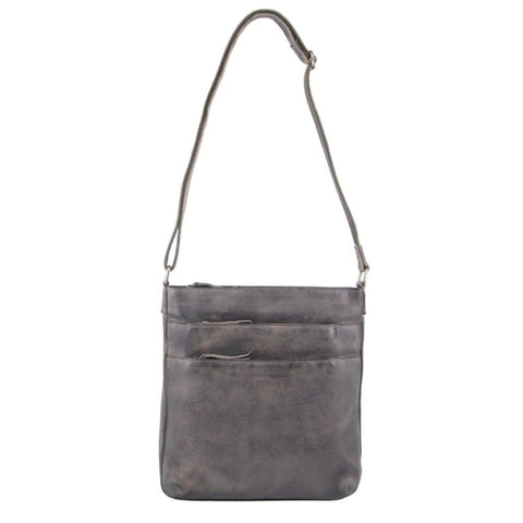 Milleni Ladies Nappa Leather Zip Closure Cross Body Bag Travel Slate Women's Bags & Handbags