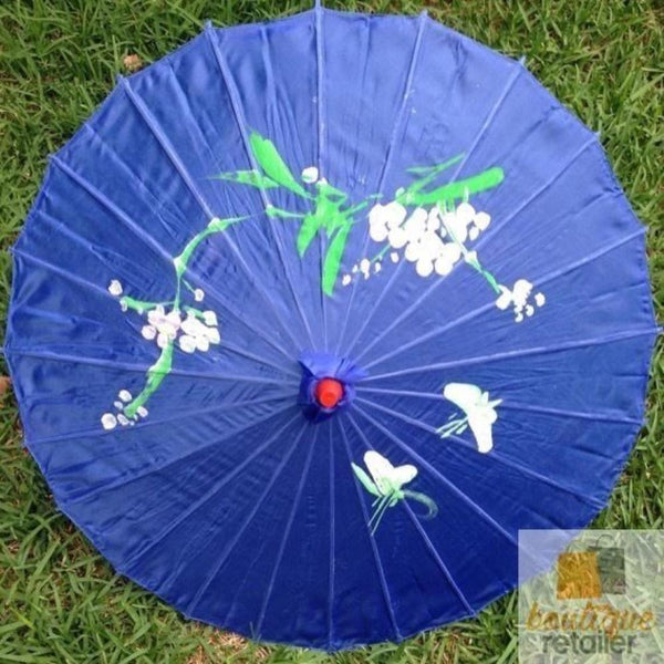 Br Costumes Parasol Umbrella Chinese Japanese Bamboo Flower Pattern Fabric 80Cm Diameter Blue Umbrellas