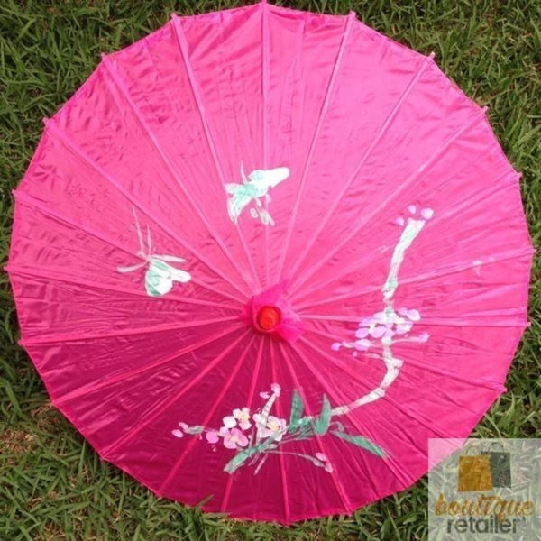 Br Costumes Parasol Umbrella Chinese Japanese Bamboo Flower Pattern Fabric 80Cm Diameter Hot Pink Umbrellas
