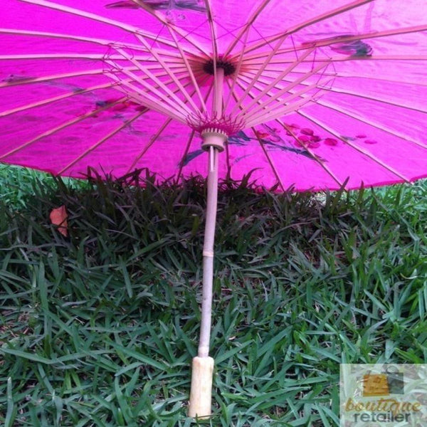 Br Costumes Parasol Umbrella Chinese Japanese Bamboo Flower Pattern Fabric 80Cm Diameter Hot Pink Umbrellas