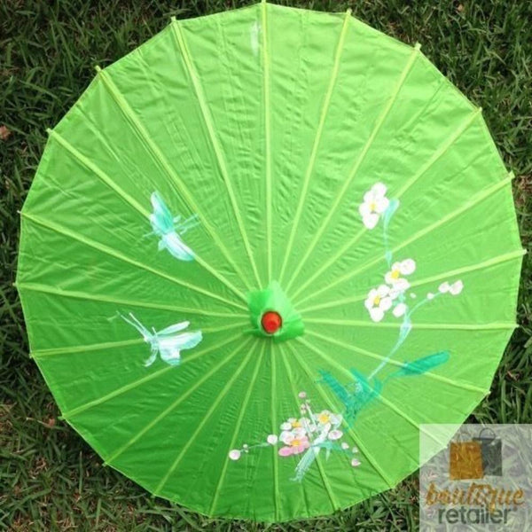 Br Costumes Parasol Umbrella Chinese Japanese Bamboo Flower Pattern Fabric 80Cm Diameter Light Green Umbrellas