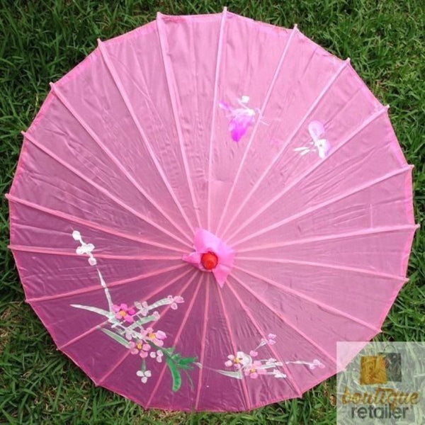 Br Costumes Parasol Umbrella Chinese Japanese Bamboo Flower Pattern Fabric 80Cm Diameter Light Pink Umbrellas
