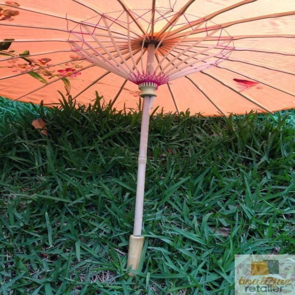 Br Costumes Parasol Umbrella Chinese Japanese Bamboo Flower Pattern Fabric 80Cm Diameter Orange Umbrellas