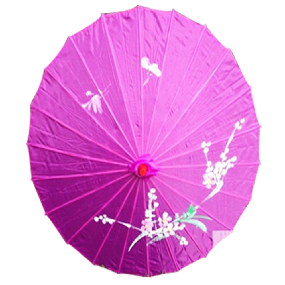 Br Costumes Parasol Umbrella Chinese Japanese Bamboo Flower Pattern Fabric 80Cm Diameter Purple Umbrellas