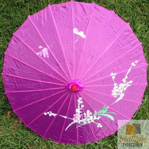 Br Costumes Parasol Umbrella Chinese Japanese Bamboo Flower Pattern Fabric 80Cm Diameter Purple Umbrellas