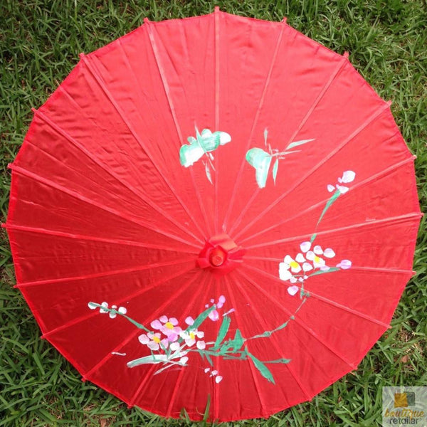 Br Costumes Parasol Umbrella Chinese Japanese Bamboo Flower Pattern Fabric 80Cm Diameter Red Umbrellas
