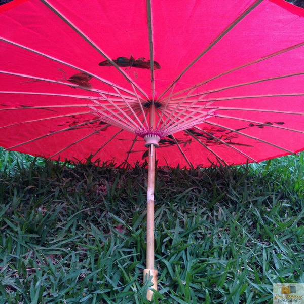Br Costumes Parasol Umbrella Chinese Japanese Bamboo Flower Pattern Fabric 80Cm Diameter Red Umbrellas