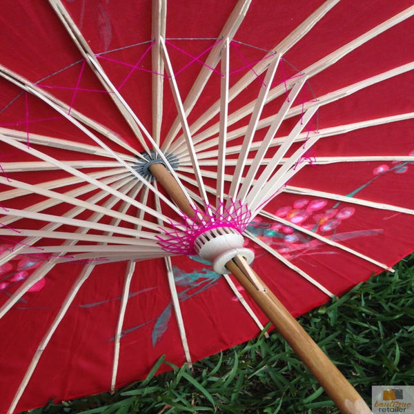 Br Costumes Parasol Umbrella Chinese Japanese Bamboo Flower Pattern Fabric 80Cm Diameter Red Umbrellas
